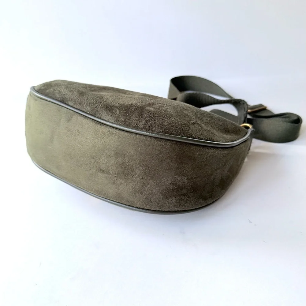 House of Harlow 1960 Valerie Crossbody Green Faux Suede Double Zip Shoulder Bag